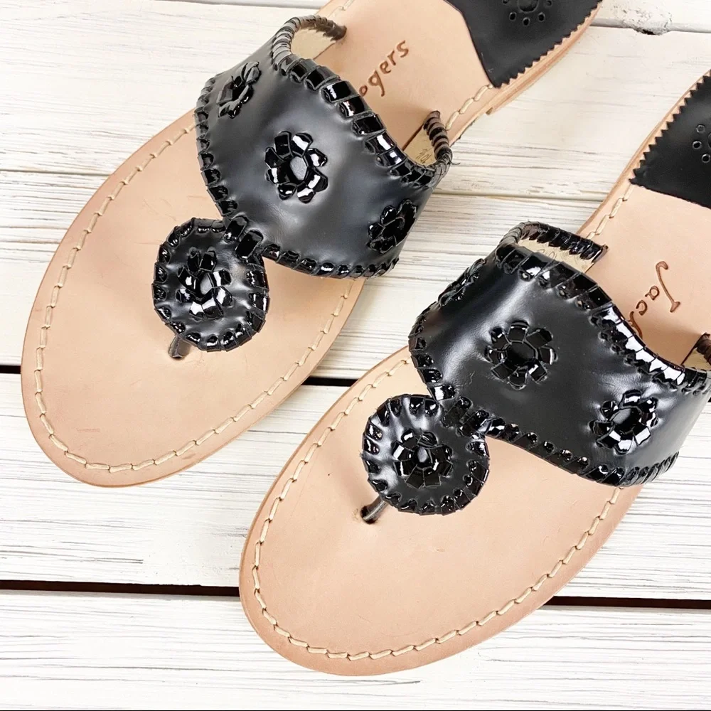 NEW Jack Rogers Hamptons Black Flat Sandals 10.5 - Picture 3 of 11